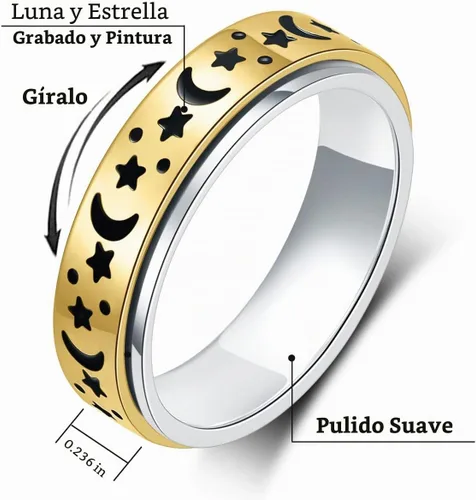 Vista 2 de Anillo de ansiedad OreilleStar para mujer, anillo de dedo de acero inoxidable, juguetes de dedo para adultos, anillos giratorios para el pulgar 2