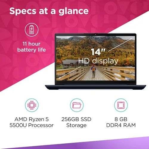 Vista 6 de Lenovo IdeaPad 3 portátil, pantalla FHD de 14.0 pulgadas, procesador AMD Ryzen 5 5500U, 8 GB de RAM, 256 GB de almacenamiento, gráficos AMD Radeon