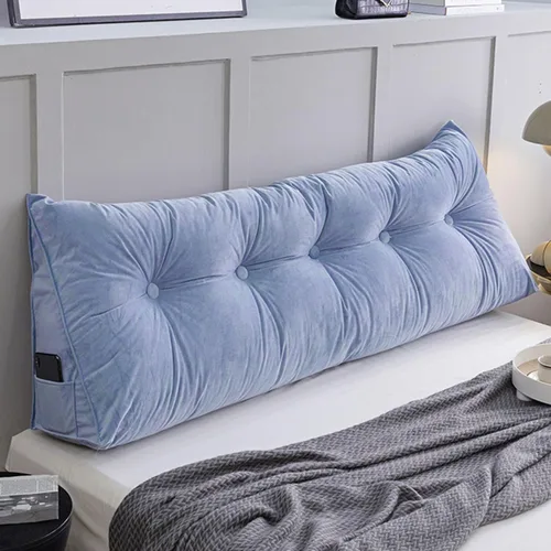 Vista 8 de Almohada de pared triangular con botones copetudos, cojín de apoyo de lectura, almohada de cama de lectura suave, color sólido, soporte para cuello