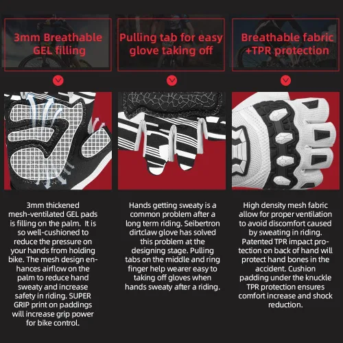 Vista 5 de Seibertron Dirtpaw - Guantes unisex para bicicleta BMX MX ATV MTB guantes para bicicleta de montaña, ciclismo, todoterrenoDirt Bike, guantes