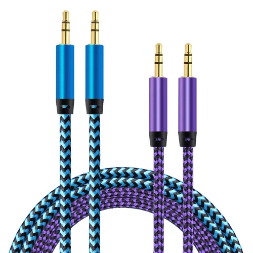 Vista 8 de AILKIN Cable AUX para automóvil, paquete de 2 cables de audio auxiliar de 0.138 in, acordes auxiliares estéreo trenzados compatibles