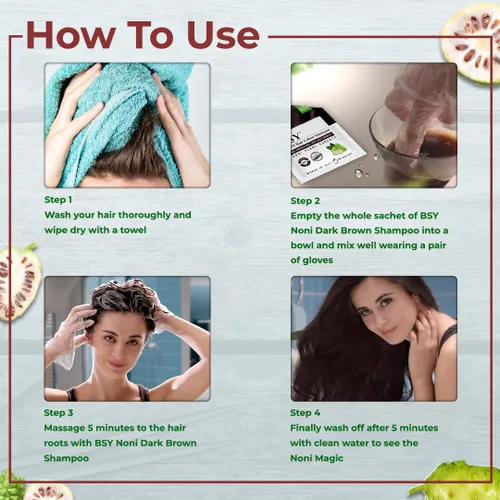Vista 4 de BSY Champú de color marrón oscuro Noni para el cabello, sin amoníaco, anti caída del cabello, a base de frutas noni, tinte para el cabello de 5