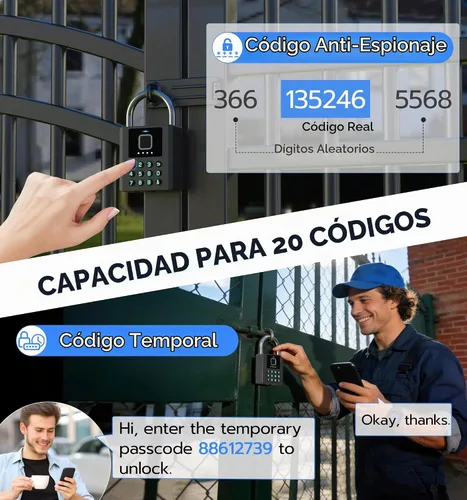Vista 8 de Anweller Candado de huellas dactilares resistente con llave, bloqueo de almohadilla con teclado de código, resistente a la intemperie, inteligente