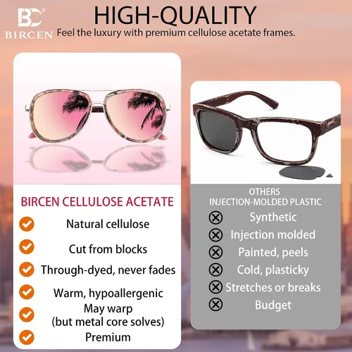 Vista 5 de BIRCEN Gafas de sol polarizadas para mujer con protección UV - Sombras retro espejadas con montura de acetato BC2001 A-Rosa