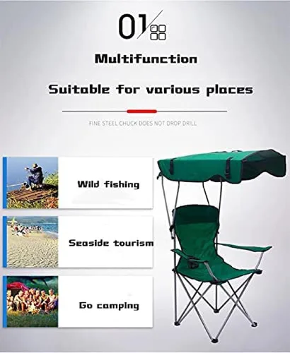 Vista 3 de Folding Camp Chair With Canopy, Portable Aluminum Beach Outdoor Fishing With Sun Shade And Carrying Bag, Garden Chair For Beach, Pool