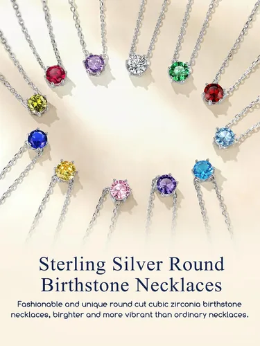 Vista 6 de 925 Sterling Silver Pendant Necklaces for Women, HeartRound Birthstone Necklaces Birthday Jewelry for Mother Wife Daughter (with Gift Box)