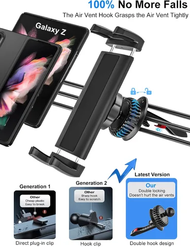 Vista 2 de Soporte para tableta para ventilación de automóvil, instalación sin pérdidas, soporte para tableta para iPad 10.2, 10.9, iPad mini Pro Air Z Fold 5