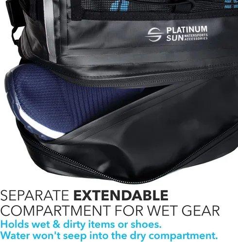 Vista 8 de Platinum Sun Dry Bag - Mochila impermeable de 40 L, resistente bolsa de playa enrollable con compartimento para cosas sucias para viajes