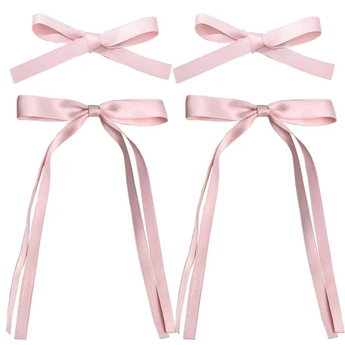 Vista 4 de Pinzas para el cabello para mujeres y niñas, 4 piezas de pinzas para el cabello con lazo con borla y cola larga, lazos grandes de satén para diseño