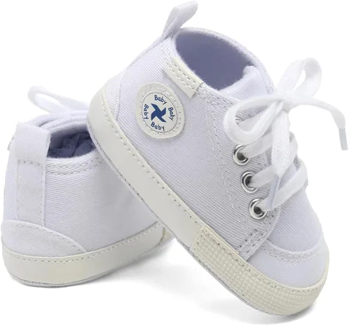 Vista 3 de Zapatos de lona y mezclilla con diseño de estrella para bebé - Tenis con suela suave antideslizante y caña alta, ideales para los primeros pasos