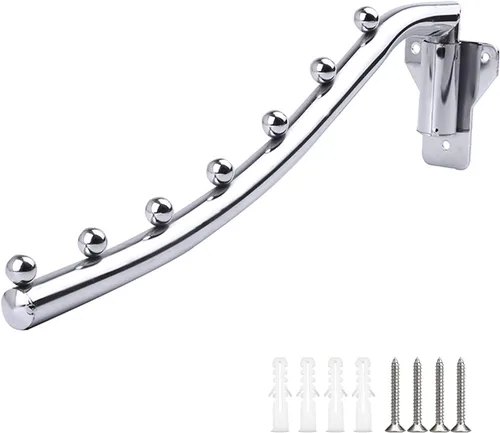 Vista 7 de Percha de ropa de acero inoxidable para montaje en pared, perchero plegable con soporte para brazo oscilante, ganchos para colgar barra de ropa