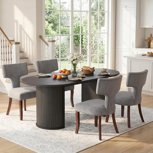 Vista 31 de SoarFlash Juego de mesa de cocina y sillas para 4, juego de mesa de comedor de 47 pulgadas para 4 personas con sillas tapizadas de terciopelo, juego