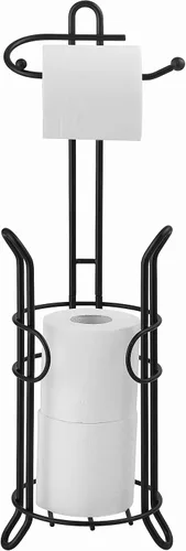 Vista 4 de SunnyPoint Soporte de papel higiénico independiente con almacenamiento, capacidad para 3 rollos de repuesto, acero resistente, acabado negro, fácil