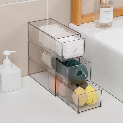 Vista 9 de Cajones de almacenamiento de plástico, organizador de suministros de oficina en casa para baño, cocina, despensa, barra de café, caja transparente