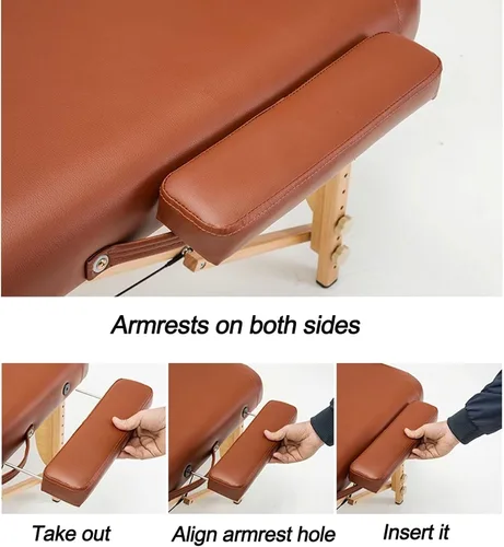 Vista 4 de Mesa de masaje profesional, 2 camas plegables con reposacabezas + reposabrazos + bolsa de hombro para extensiones de pestañas, spa, mesa de tatuaje