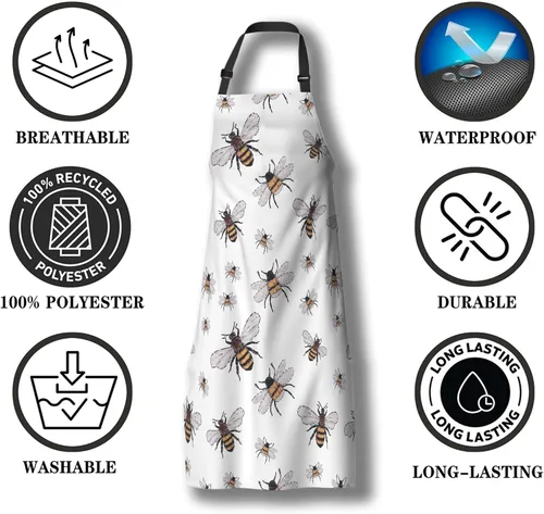 Vista 7 de Delantales divertidos para adultos y hombres, diseño de abeja grande, pequeño, divertido para insectos, para cocina, restaurante, barbacoa, pintura