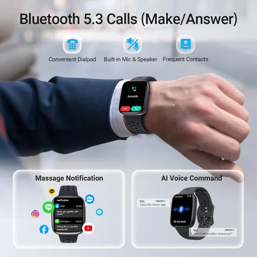 Vista 4 de Fitpolo Smart Watches for Men Android iPhone (2 Bands), [1.85" AMOLED Screen] Smartwatch Fitness Tracker 3ATM Waterproof with Bluetooth Calls, Heart