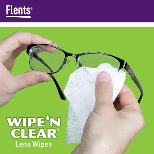 Vista 6 de Flents Wipe'N Clear Toallitas de limpieza biodegradables para lentes, envueltas individualmente, productos ecológicos, 20 unidades, fabricadas