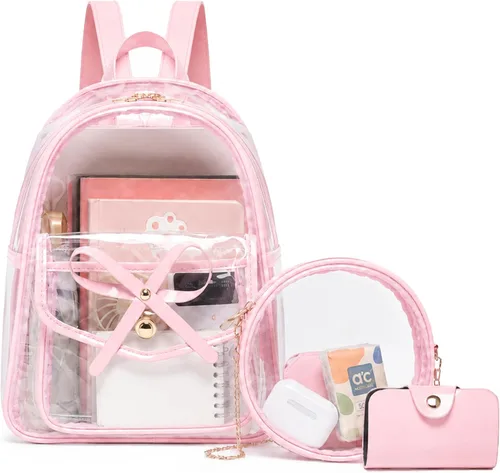 Vista 15 de I IHAYNER Mochila de cuero de moda de 3 piezas con lazo para niñas, mochila, bolso para mujer, mochila para damas, bolsa de hombro Beige