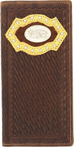 Vista 18 de Billetera de chequera plegable con pelo de vaca o bordado de tela cartera 0201 BR 0201 Bordado Marrón