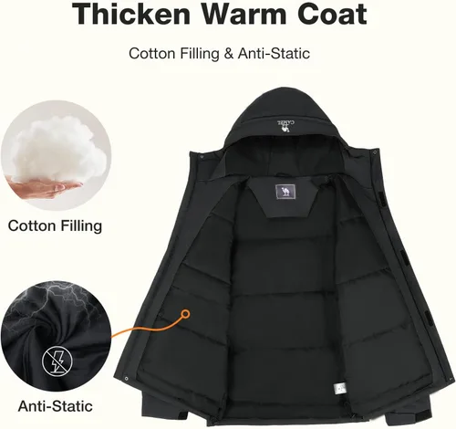 Vista 5 de CAMELSPORTS Parka aislante para hombre, chaqueta acolchada con capucha para esquiar, senderismo y aventuras al aire libre, resistente al agua y al