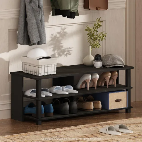 Vista 6 de Furinno Turn-N-Tube - Zapatero estrecho de 3 niveles, zapatero con organizador curvado independiente, 11.7 x 23.6 x 21.9 pulgadas, para entrada