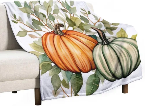 Vista 25 de Manta de lana cuadriculada con diseño de calabaza, hojas de arce, Acción de Gracias, manta de cama para otoño, Acción de Gracias, ligera, súper
