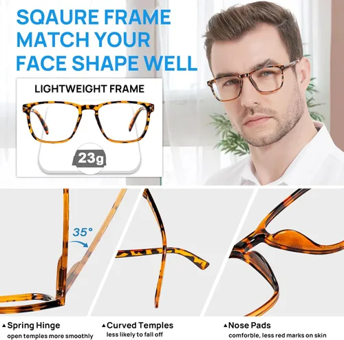 Vista 25 de Lightweight Reading Glasses Men Women Square Spring Hinges Readers 1.00 1.25 1.50 1.75 2.00 2.25 2.50 2.75 3.00