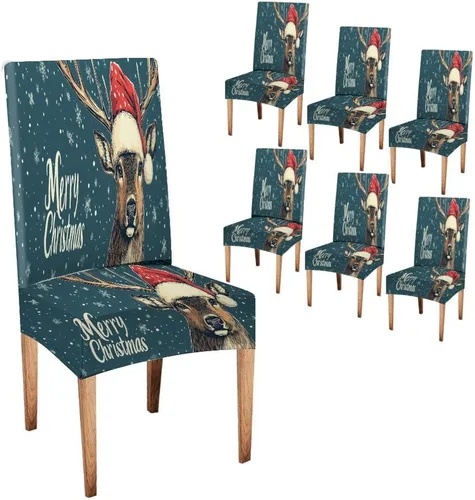 Vista 220 de CAPSCEOLL Christmas Dining Chair Covers,Snowflakes Festive Winter Pattern Stretch Chair Covers for Dining Room Set of 2 Washable Spandex Parson