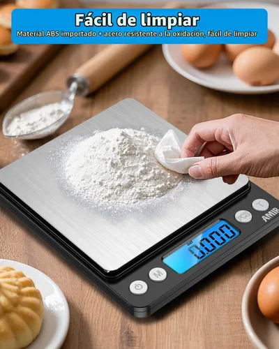 Vista 7 de AMIR - Báscula digital de cocina, 17.64 oz, báscula de bolsillo para joyas, báscula de cocina con pantalla LCD retroiluminada, 2 bandejas, 6