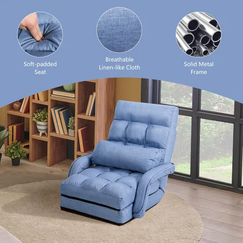 Vista 8 de Giantex Chaise Lounge - Sillón plegable multiusos para interiores con 6 posiciones ajustables, reposabrazos integrados, almohada lumbar, asiento