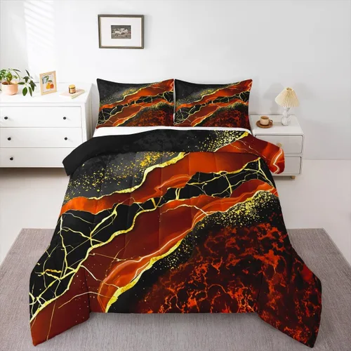 Vista 13 de Juego de edredón de mármol negro individual, ropa de cama dorada agrietada para adultos, hombres y mujeres, juegos de edredón de textura metálica