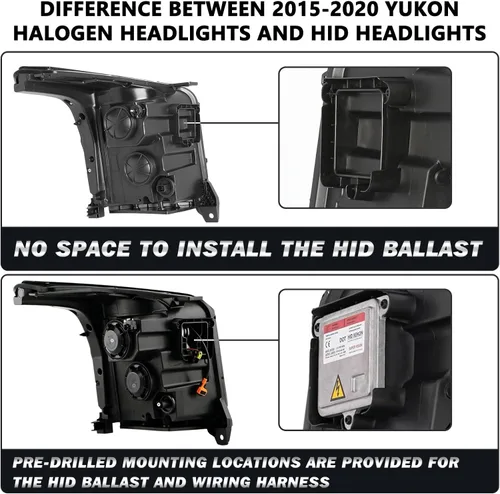 Vista 7 de SOCKIR Conjunto de Faros Delanteros LED DRL Compatible con GMC YUKON SLT SLE/Yukon XL SLT SLE 2015-2020 Faros Halógenos Originales de Fábrica OE Par