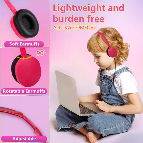 Vista 3 de Paquete de 10 audífonos para niños, para escuela, aula, estudiantes, niños, adolescentes y adultos (colores mixtos) Wholesale Wired On Ear
