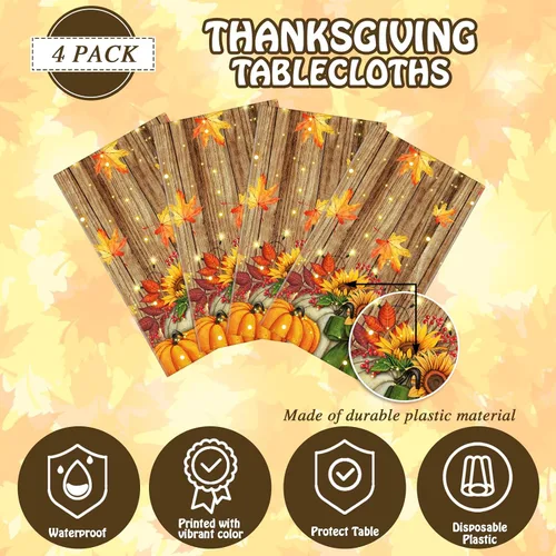 Vista 4 de Tranqun - 4 manteles de plástico para otoño, 108 x 54 pulgadas