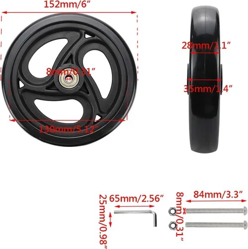 Vista 2 de Wealrit Black Solid Walker Wheels Reemplazo – Ruedas rodantes de 6 pulgadas (paquete de 2)