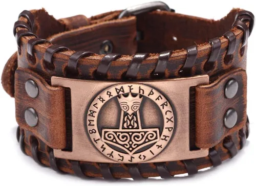 Vista 8 de GelConnie - Pulsera de piel con amuleto vikingo y talismán escandinavo celta pagano