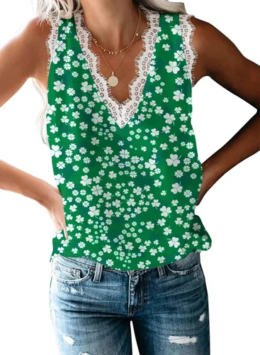 Vista 152 de VIISHOW - Camiseta sin mangas, sexy, con cuello en V y bordes de encaje para mujer, camisola de vestir, camisas de gasa, sin mangas, casuales