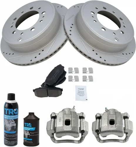 Vista 2 de TRQ Kit de pastilla de freno, pinza y rotor, con kit químico de cerámica compatible con Toyota Sequoia 2008-2015 Tundra 2007-2015