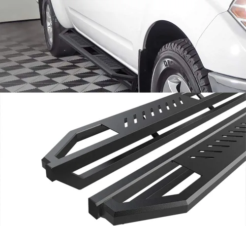 Vista 4 de HD Ridez Escalones basculantes híbridos de acero inoxidable compatible con Nissan Frontier 2005-2026 Crew Cab (barras laterales de barra nerf)