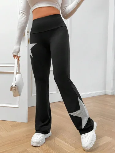 Vista 6 de COZYEASE Pantalones largos con estampado de estrellas y cintura elástica para mujer, pantalones largos con estampado geométrico