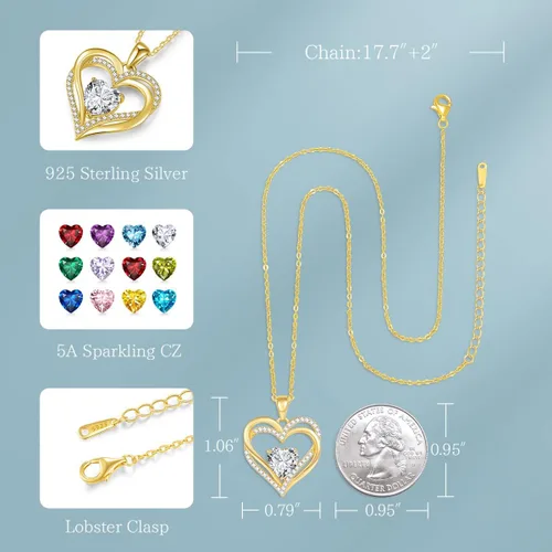 Vista 5 de CDE Collares de corazón para mujer, plata esterlina 925, dije de piedra natal, aniversario, cumpleaños, Navidad, día de San Valentín, joyería