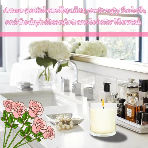 Vista 4 de 12 velas de soja de 6 onzas, juego de velas aromáticas a granel con aroma a rosa, velas de aromaterapia, velas perfumadas para aliviar el estrés