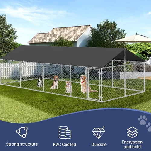 Vista 2 de Petony 236" x 118" Recinto para Perros al Aire Libre Perrera Resistente para Perros Casa Perrera de Malla Jaula Grande para Perros Perrera