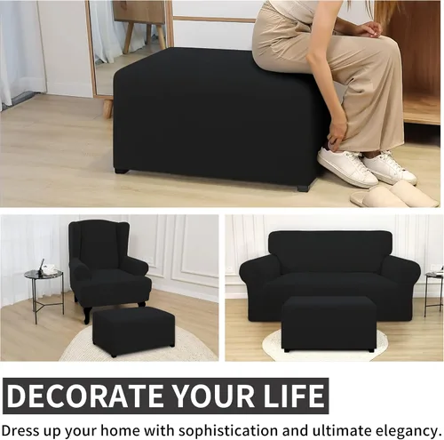 Vista 5 de Easy-Going Funda para Otomán Elástica 100% Doble Impermeable Rectangular Plegable Taburete de Almacenamiento Protector de Muebles Funda Suave