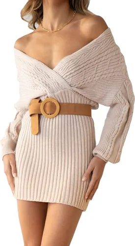 Vista 3 de Suéter de punto casual con cuello en V para mujer, elegante, de manga larga, elástico, ajustado, acanalado