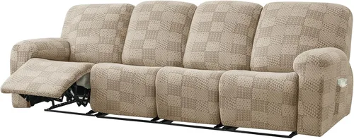 Vista 12 de vctops 10 fundas geométricas para sofá reclinable copetudo, suaves, elásticas y suaves de 4 asientos, funda antideslizante para sofá, protector
