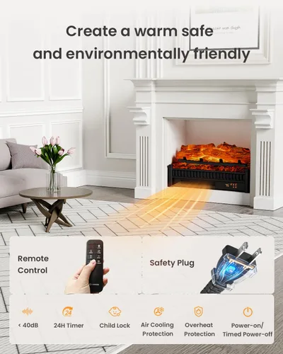 Vista 3 de AIRMATE Calentador eléctrico de chimenea de 1500 W, troncos de inserción de chimenea eléctrica de 22 pulgadas, temporizador de chimenea de 12 horas