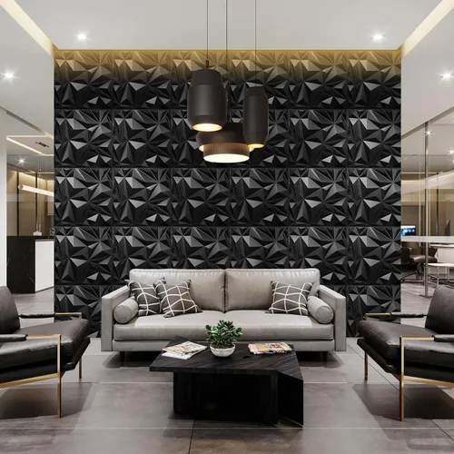 Vista 2 de STICKGOO Paquete de 12 Paneles de Pared 3D para Decoración de Pared Interior, Paneles de Pared de Acento con Diseño de Diamante Negro, 19.7''x19.7