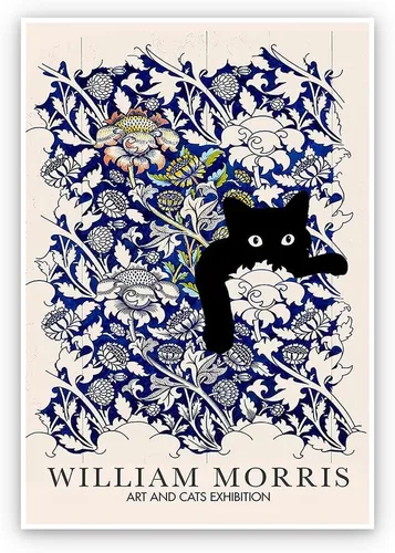 Vista 8 de Thcbme Arte de pared con diseño de gato, divertido diseño vintage de girasoles y gatos negros, póster retro para habitación, estética, sala